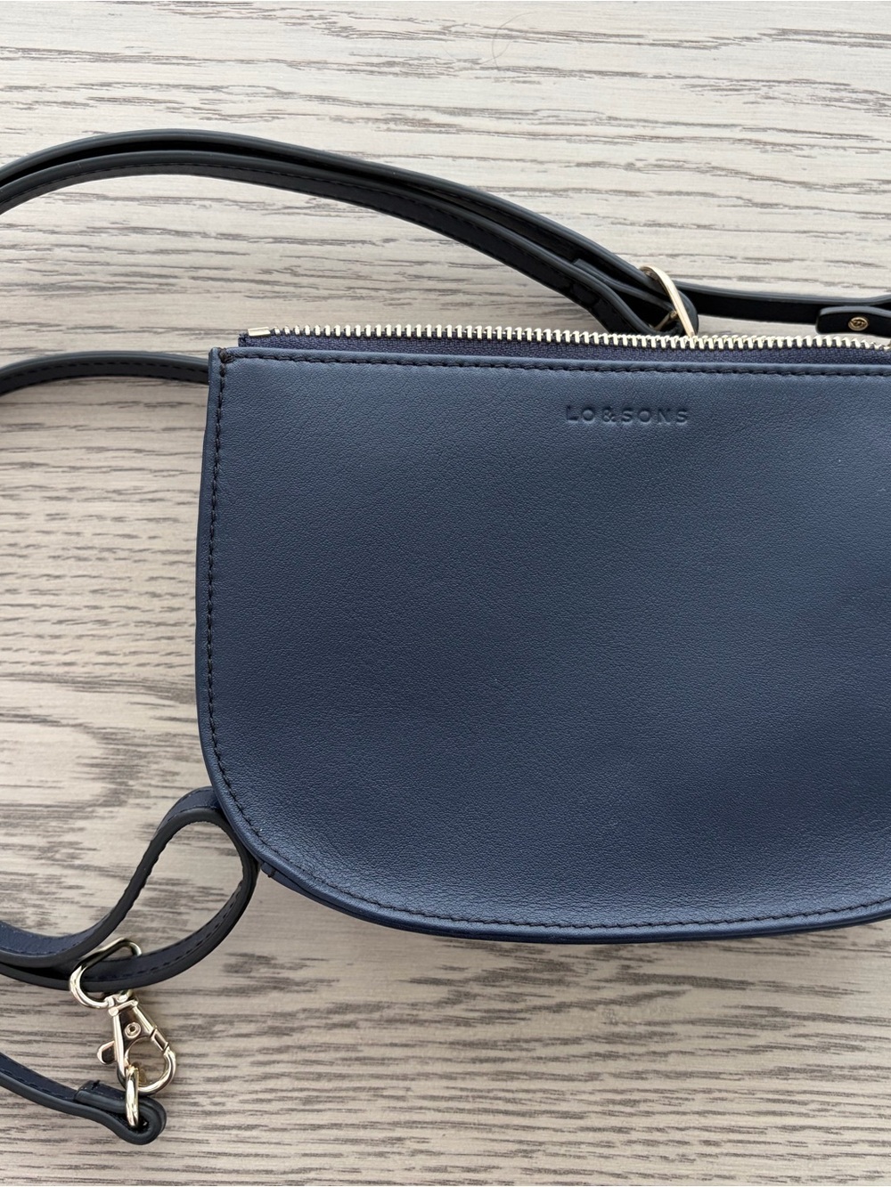Lo & Sons Navy Blue Leather Crossbody Saddle Bag